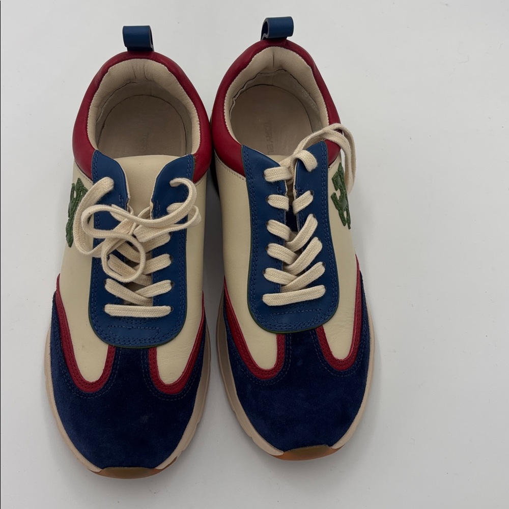 New Tory Burch - Good Luck New Cream / Zinc Green / Pilota Low Top Sneakers 8 - Picture 6 of 11